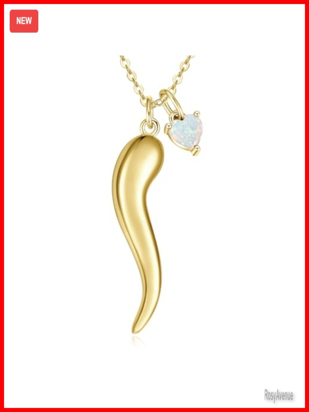 14k Gold Plated Italian Horn Necklace Opal Pendant 18in